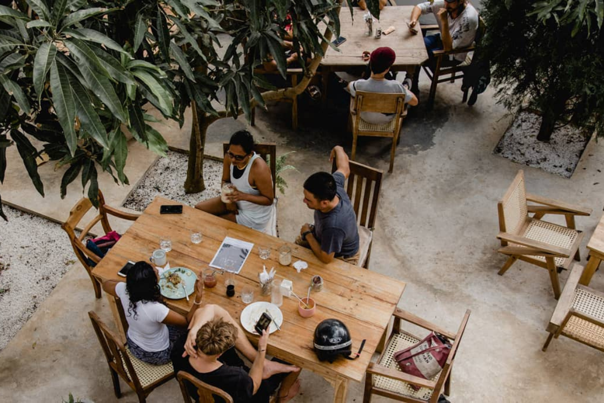 Cafe morning view with people